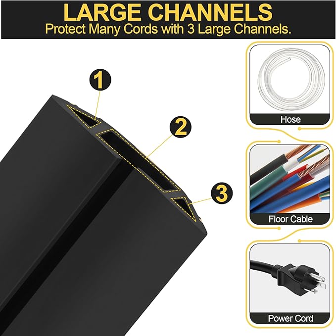 MYFAMIREA 4FT Floor Cord Cover Heavy Duty Cable Cover Protector with 3 Channels Extension PVC Floor Wire Cover Outdoor Cord Hider Management Cord Cover for Wire on Floor for Home Office Outdoor
