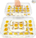 2 Pack Deviled Egg Containers with Lid and Handle, Durable Clear Plastic Deviled Egg Carrier Storage 48 Eggs, Stackable Egg Holder for Fridge, Portable Tray Platter for Party & Picnics-White