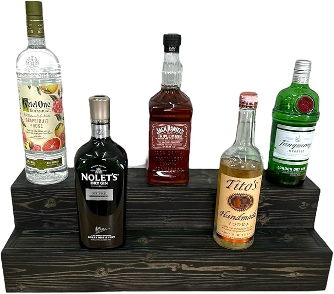Tiered Bottle Shelf | 2 Tier Liquor Bottle Display | Bar Organization | 30" Black