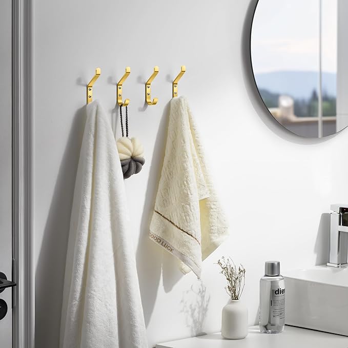 Coat Hooks Wall Mount for Hanging: 20LB Sturdy Hanger for Backpack, Towel, Bag, for Closet, Bathroom, Door, Mushroom, Brushed Gold 10 Pack, 3.75"