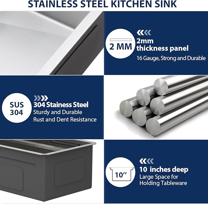 Lordear 33" Undermount Waterfall kitchen Sink - Undermount Kitchen Sink Stainless Steel16 Gauge Single Bowl Ledge Workstation Handmade Under Counter Smart Kitchen Sink 33 Inch