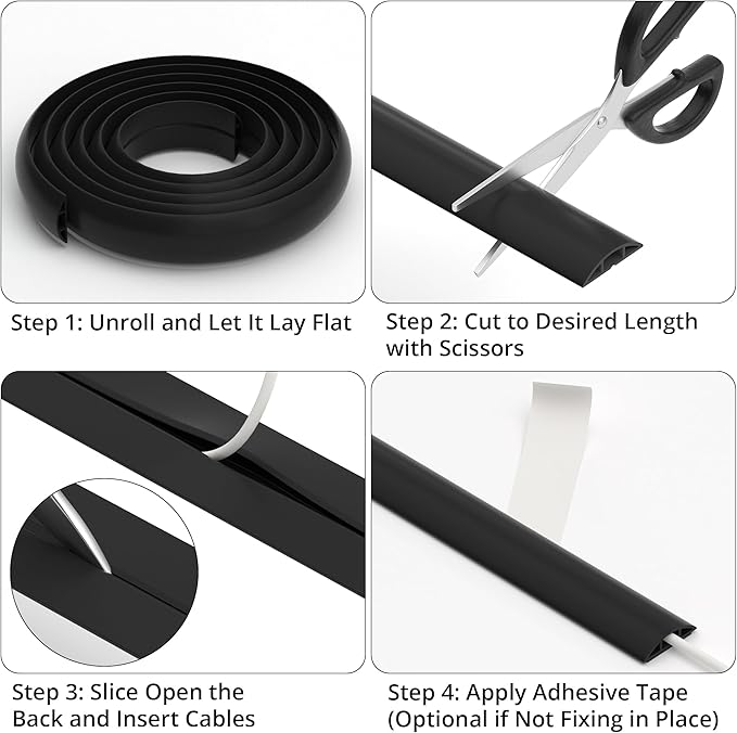 ZhiYo 5.6ft Cord Covers for Wires on Floor, Cord Hider Floor Hide Extension Cords, Soft PVC Cable Cover Cable Protector, Wire Cavity W0.62in H0.31in, Gray Oak Wood