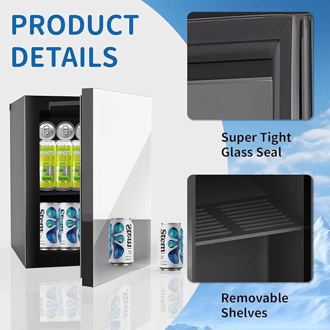 Compact Beverage Refrigerator,24 Can/0.95 Cubic Feet Fridge with Glass Front Door for Soda, Beer or Wine, Under Counter Small Refrigerator with Adjustable Shelve
