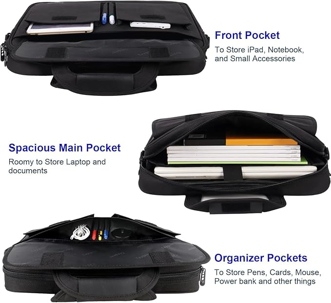 Taygeer 17 inch Laptop Bag, Professional Business Office Briefcase for Men Women, Premium Water Resistant Carry On Laptop Case Shoulder Messenger Bag Fits 15.6 17 Inch Notebook/Computer, Black