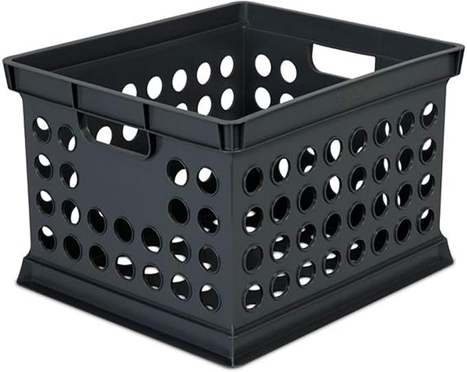 Sterilite Stackable Plastic Storage Crate Bin Organizer File Box with Handles for Home, Office, Dorm, Garage, or Utility Organization, Black, 12-Pack