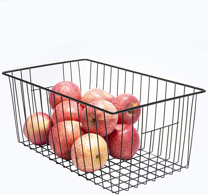 16inch Freezer Wire Storage Organizer Baskets for Upright Freezer 16, 17, 21 cu.ft, with Built-in Handles for Cabinet, Pantry,Black