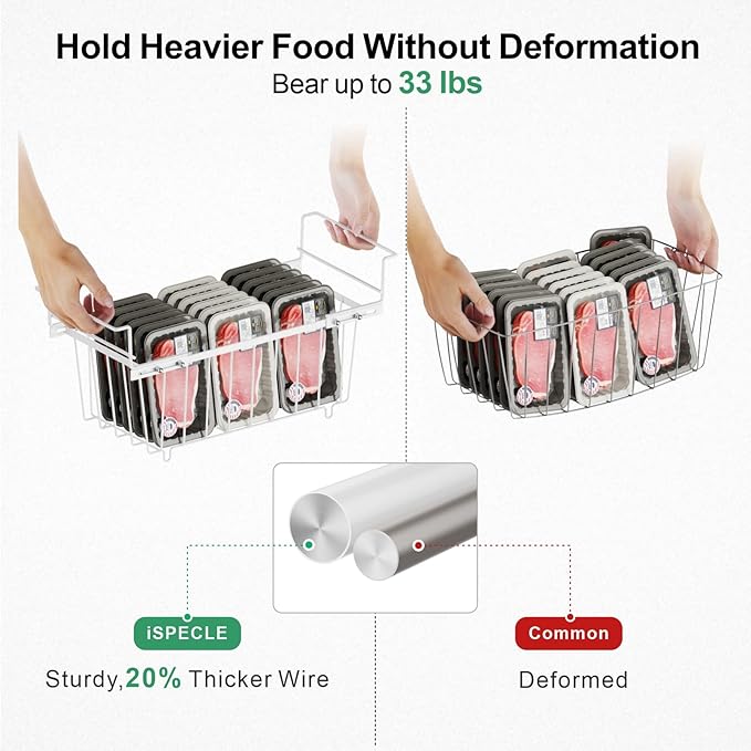iSPECLE Deep Freezer Organizer Bins - 15.8~18.1 Inch Freezer Baskets for Chest Freezer, 7 Cu.Ft Chest Freezer Organizer Bins, 2 Small Expandable Hanging Baskets and 4 Stackable Bins, 6 Pack, White