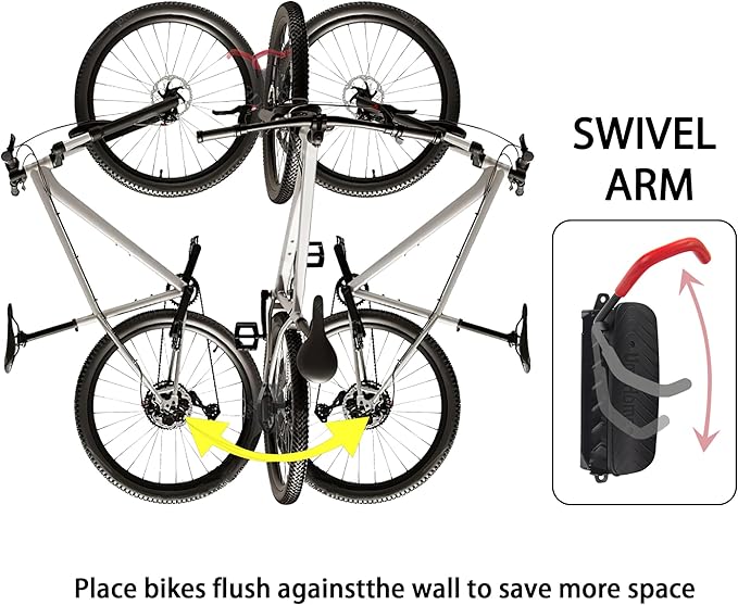 Swivel Bike Wall Mount, Bike Hangers for Garage, Space-Saving Bike Storage, Sturdy Bicycle Rack Can Holds Up to 77 lbs, Easy Install, 2 Pack
