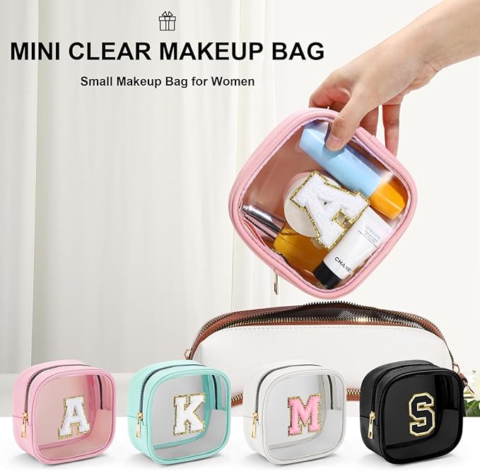 YOOLIFE Initial Make Up Bag Travel Toiletry Bag, Clear Makeup Bag Preppy Cosmetic Bags Organizer Travel Essentials Gifts for Women Teen Girlfriend Teacher Mom Birthday Mothers Day Gifts White B