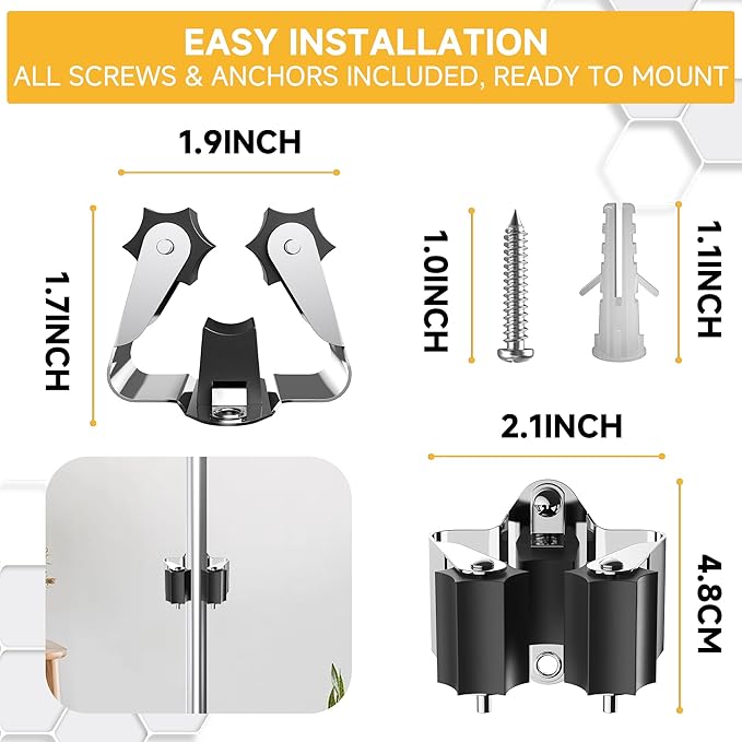Broom Holder Wall Mount – 3 Pack Broom Rack with Star Shaped Rubber Rollers & Nickel Plated Brackets for Strong Grip and Long Life – Ideal for Garden Tools Organization