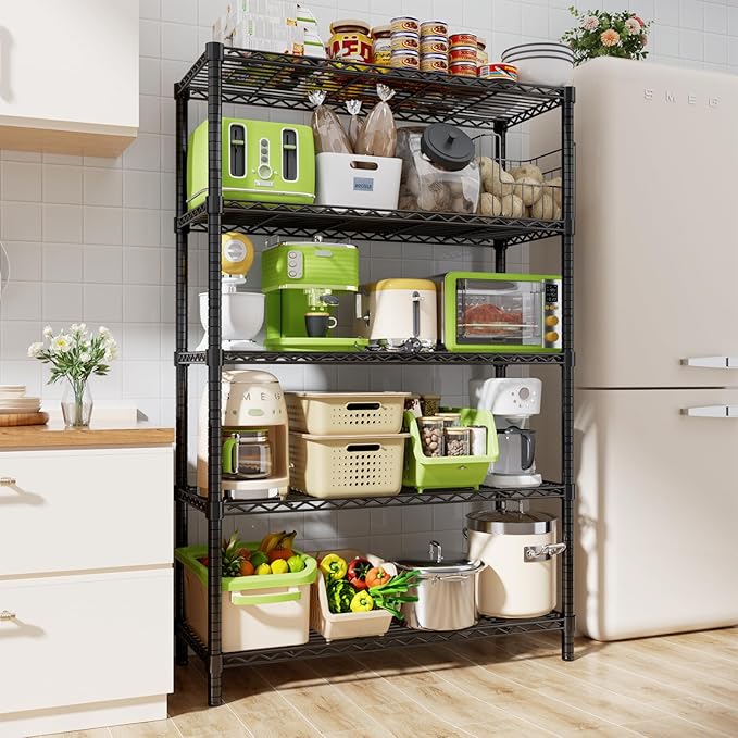 Storage Shelves, 2 PCS 36" L x 14" W x 72" H Heavy Duty Garage Wire Shelving Unit Loads 1750LBS, 5-Tier Adjustable Metal Industrial Utility Shelf Rack for Kitchen, Laundry Room, Basement