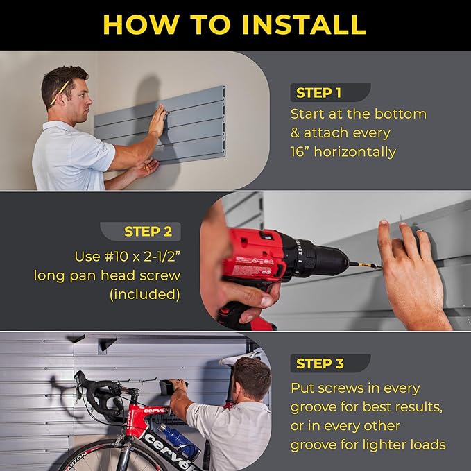 DLDIRECT 48" X 96" - Grey Slatwall Panel Garage Organizer: Heavy Duty Wall Mounted PVC Rack, Interlocking Slat Paneling for Garage Storage, Slotwall Board, Shelves System