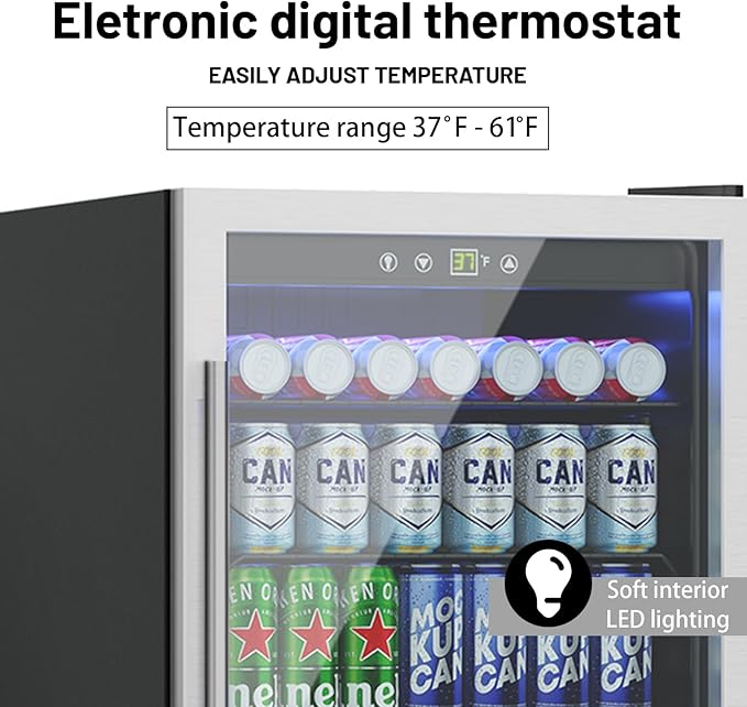 145 Can Freestanding Beverage Refrigerator, 4.5Cu. Ft Mini Fridge with Adjustable Shelvesr and Quiet Compressor, Small Refrigerator with Temperature Control for Soda, Beer or Wine