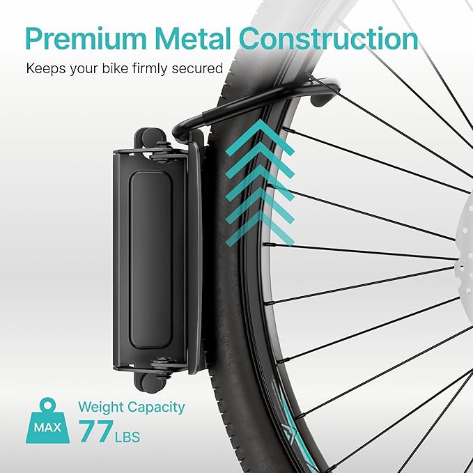 Bike Rack Garage, Heavy Duty Swivel Bike Wall Mount, Holds 77 Lbs, Bike Hangers for Garage, Adjustable Indoor Bike Storage for Bedroom Home Office, 1 Pack