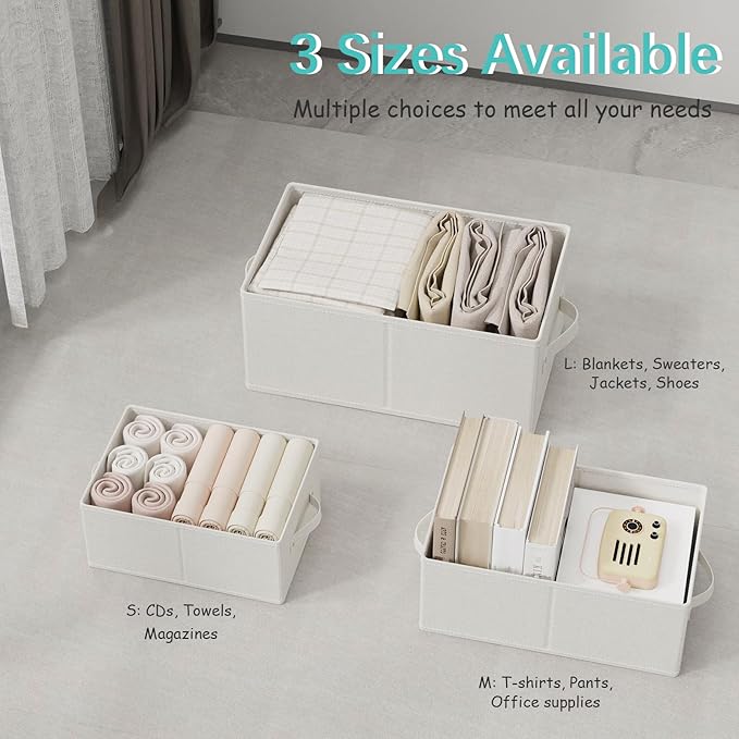 Storage Bins, 3 Pack Foldable Cloth Basket, Cube Organizer with 2 Handles, Suitable for bedrooms, living rooms, wardrobes, and workspaces, White & Ivory, 13 x 9.1 x 5.5 In, XSNY11WS-3