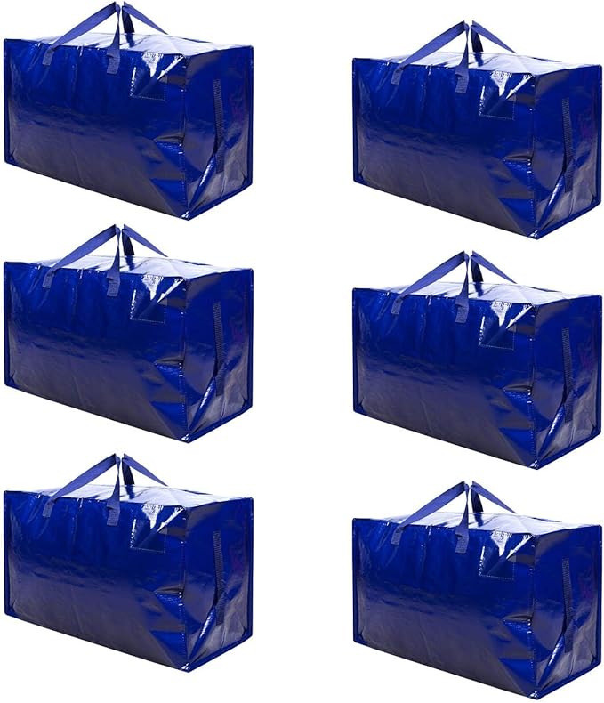 VENO 6 Pack Moving Bags and Large Christmas Decoration Storage Bins with lids. Alternative to Moving Boxes, Packing Supplies for College. Heavy Duty Totes (Blue, 6 Pack)