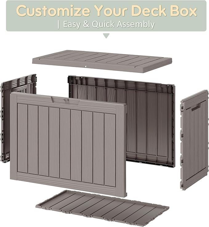 45 Gallon Outdoor Storage Deck Box Waterproof,Garden Tool,Backyard Cushion,Poolside Storage,Small Delivery Boxes for Outside,UV-Resistant & All-Weather,Wood-like Striped Gray