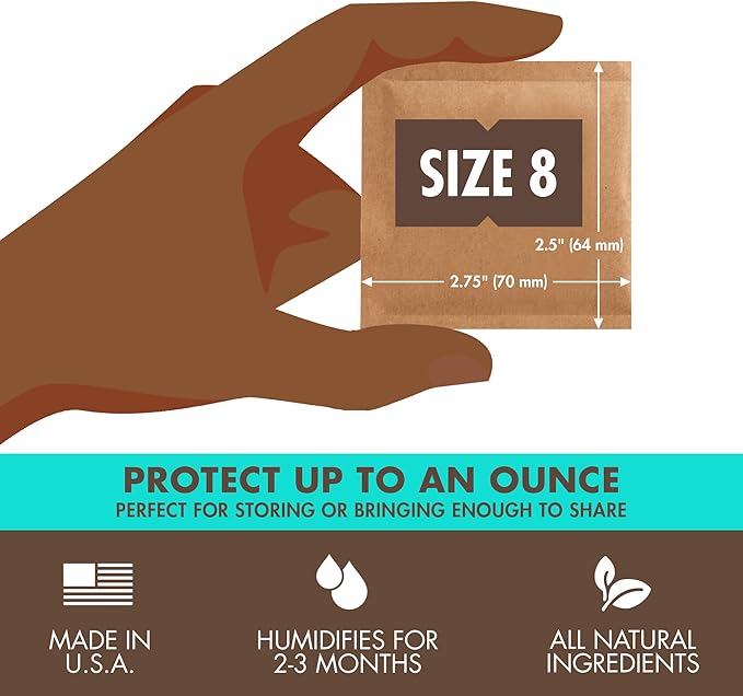 Boveda 69% Two-Way Humidity Control Packs For Storing Up to 5 Items – Size 8 – 10 Pack – For Small Plastic Travel Cases & Bags – Moisture Absorbers – Humidifier Packs in Resealable Bag