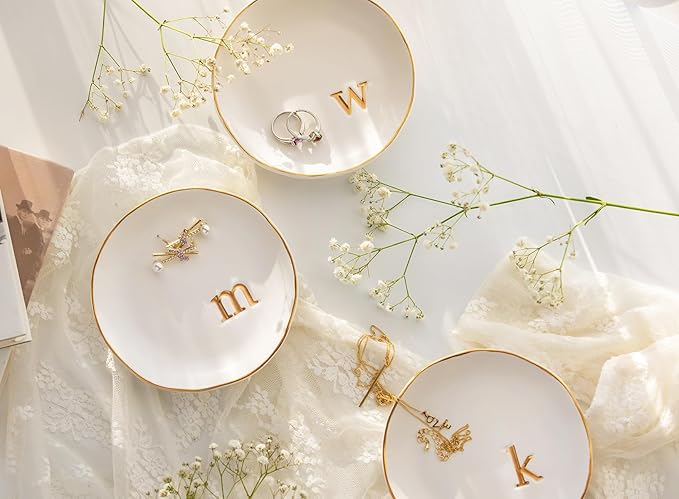 COLLECTIVE HOME - Ceramic Jewelry Tray, Decorative Trinket Dish for Rings Earrings Necklaces Bracelet Watch Keys, Birthday Mother's Day Christmas Gift for Women, 4.75", Glossy (a)