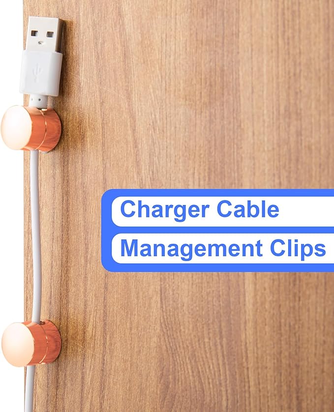 3 Sets Charger Holders for Cords, Rose Gold Color Adjustable Cable Anchor Holders, Adhesive Metal Cord Clips, Cable Management Wire Organizers for Desk, Office, Nightstand