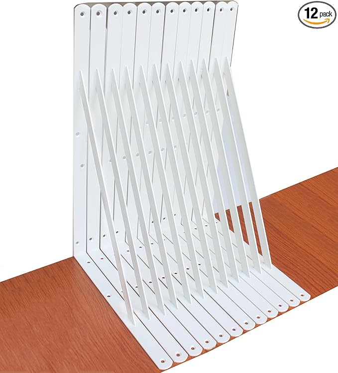 12 Pack L20 x H 12" White Heavy Duty Shelf Brackets with Screws Metal Shelf Brackets Shelf Support Angle Brackets for Shelves L Brackets Heavy Duty Floating Shelf