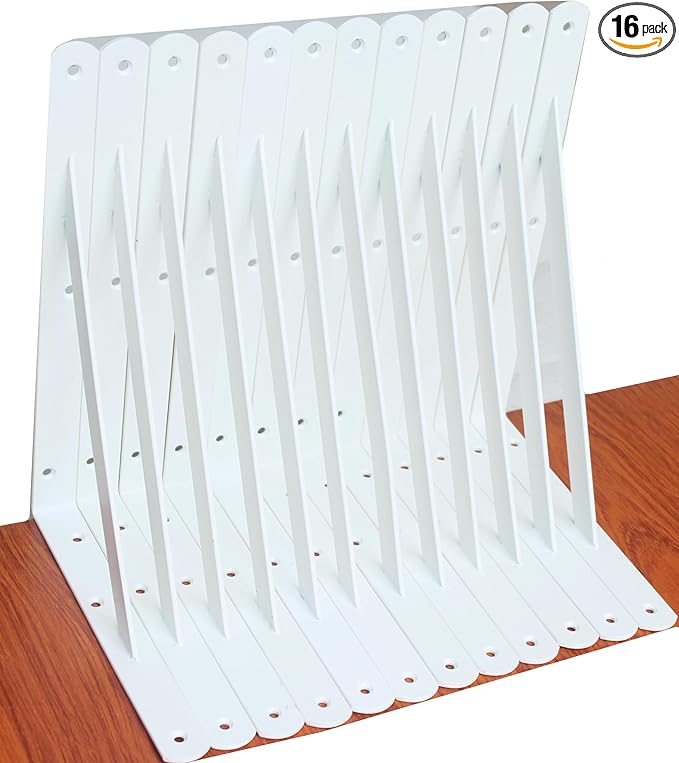 16 Pack L12 x H 8" White Heavy Duty Shelf Brackets with Screws Metal Shelf Brackets Shelf Support Angle Brackets for Shelves L Brackets Heavy Duty Floating Shelf