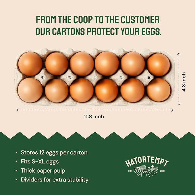 PTCOM Hatortempt Bulk Egg Cartons - 24-Pack, Reusable 12-Count Basket - Recycled Paper Pulp Protection & Ventilation - Fits Small to XL Sizes - Cardboard Dozen Egg Carton Basket