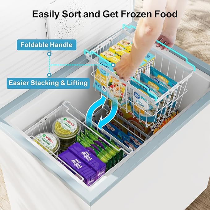 iSPECLE Freezer Organizer Bins - 3 Pack Adjustable Chest Freezer Organizer Bins for 5 to 9 Cu.Ft Deep Freezer, Extra Large & Easy Organize Basket Store More, Stackable No Wasted Space, White