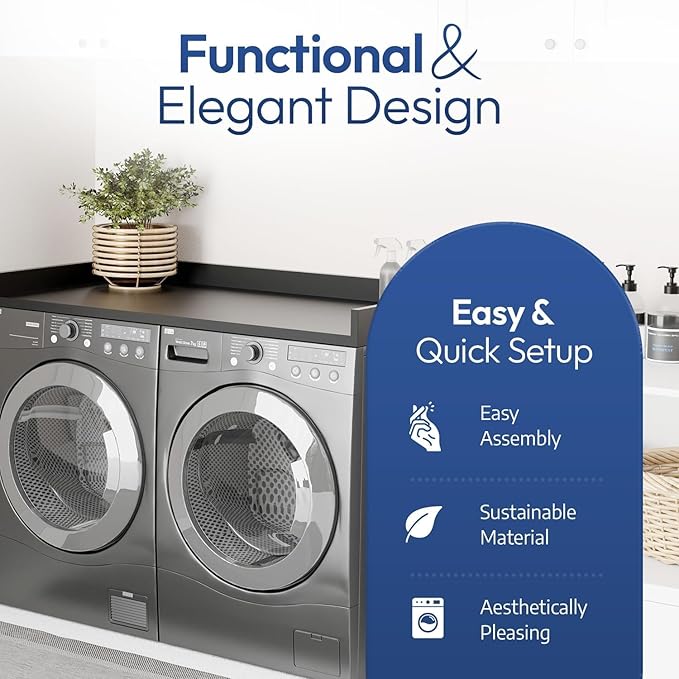 OfficeSimpli Large Washer Dryer Countertop 30 x 58 - Made in USA - Heavy-Duty Laundry Countertop Over Washer and Dryer, Laundry Room Countertop Organization Solution with Non-Slip Pads, Black