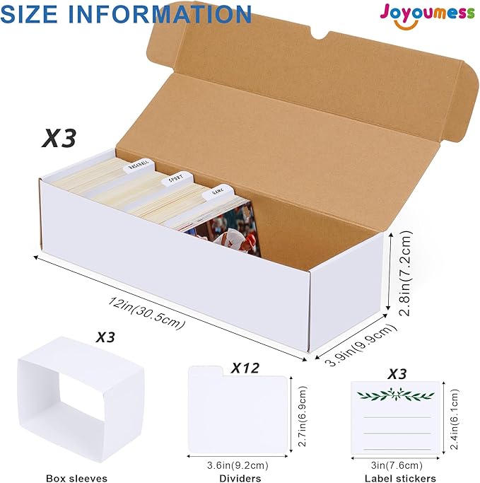 Trading Card Storage Box with Dividers, Cardboard card Organizer Box for Baseball, Sports, Game, Playing Card Collection, pack of 3, White&Brown