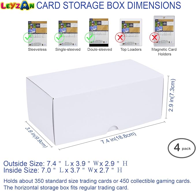 Trading-Card Storage Box, 4-Pack • 400 Count Corrugated Cardboard Storage Box with dividers & labels for TCG/Magic/Mtg Storage and Collection, Horizontal