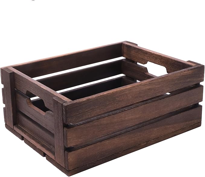 ARTAWEIN Rustic Vintage Finished Wooden Crate with Handles - Nesting Storage, Display, Organization Crate for Party, Office, Bedroom, Kitchen and Closet (Rustic Black set of 2)