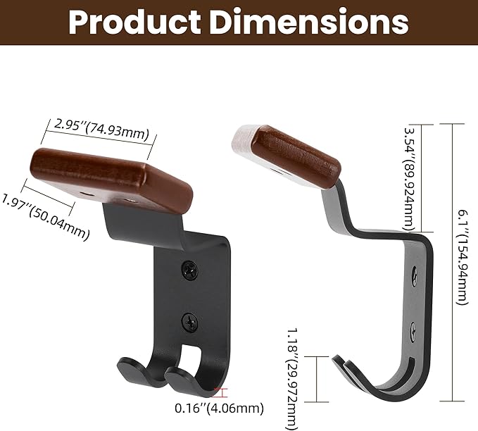 Motorcycle Helmet Holder Wall Mount - Solid Wood & Steel Gear Organizer Rack with 2 Hooks, Heavy Duty Display Hanger for Helmets, Football Gear, Ski Equipment, Hats, Jackets