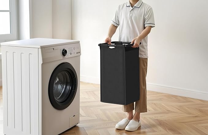 Laundry Hamper with Shelf, Laundry Basket 4 Section, Laundry Sorter with Pull-Out Removable Large Bags and Movable Wheels, Metal Frame, 4 x 15.87 Gallons (60L), Black and Gray PF07XLB