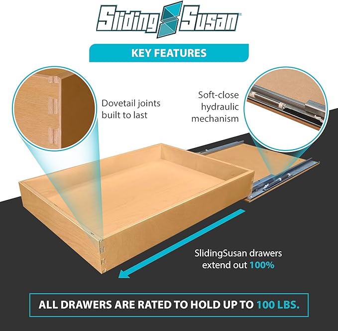 SlidingSusan Pull Out Drawer Organizer for Cabinets, Gliding Soft Close Shelves for Kitchen, Pantry, Bathroom, & Storage Organization, 9 Ply Baltic Birch, 20 Inch Wide x 21 Inch Deep