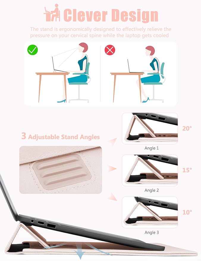 HYZUO 15 Inch Laptop Sleeve Case with Stand Feature for MacBook Air 15 M4 A3241 M3 A3114 M2 A2941 2025-2023, MacBook Pro 15, 15" Surface Laptop 7/6/5/4/3, with Carrying Pouch, Apricot