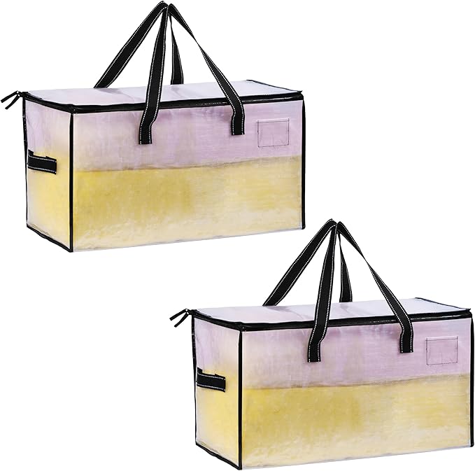 VENO 2 Pack Moving Bags, Comforter and Blanket Storage Bags for Closet, Moving Boxes, Boxes with Lids Alternative, College Dorm Packing Supplies, Foldable Heavy-Duty Tote with Window (Clear, 2 Pack)