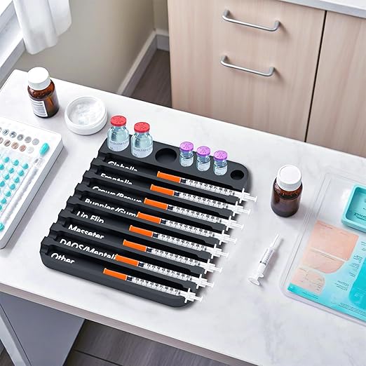 Aesthetic Practitioner Syringe Tray with 8 Slots Label, Vial Holder/Syringe Tray Combination for Aestheticians and Nurses, Syringe Storage Tray Organizer