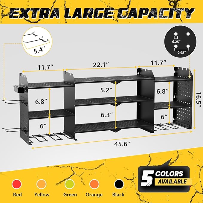 Power Tool Organizer Wall Mount with Charging Station, Expanded Width Power Tool Storage Rack, Large Tool Battery Organizer with Screwdriver/Hammer Heavy Duty Garage Storage