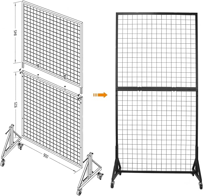 2 Packs 3'x 6' Two-Double Gridwall Panel Display Racks with Sturdy T-Base, Black Grid Wall Panels Display Stand, Display Rack Craft Show, Art Display Stand