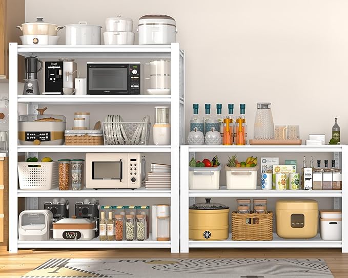 PrimeZone 2 Packs 36" W x 16" D x 72" H Closet Storage Shelves - 5 Tier White Metal Connector Shelving, Adjustable Heavy Duty Garage Shelves, Utility Rack Organizer Shelf for Kitchen Pantry Garage