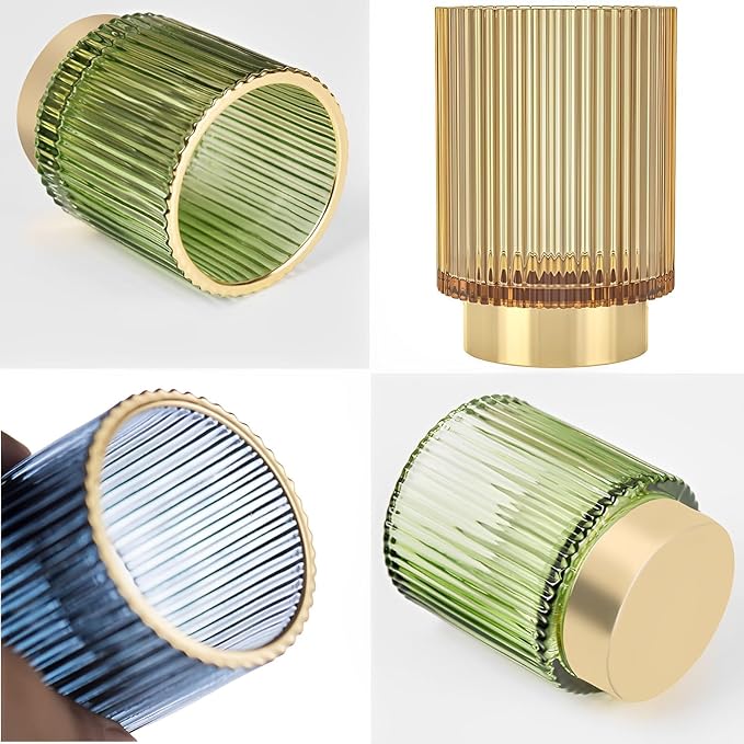 Makeup Brush Holder Organizer, Heavy Crystal Glass Brush Storage Holder, Vintage Cosmetic Make Up Bathroom Brushes Cup Pen Pencil Toothbrush Holder Striped Vase (Large (green))