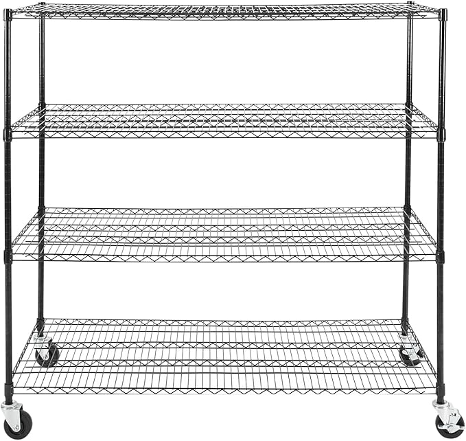 Bepritm 4-Tier Wire Shelving, Heavy Duty Metal Garage Shelving with Wheels, Storage Shelves Load Capacity 120LBS for Warehouse, Pantry (60" W x 24" D x 54" H)