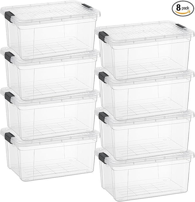 Superio Storage Bins with Lids - Clear Boxes for Organizing, Stackable Plastic Containers - BPA Free, Non-Toxic, Odor Free, Organizer for Home, Office, Dorm(8 Pack, 11 Qt)