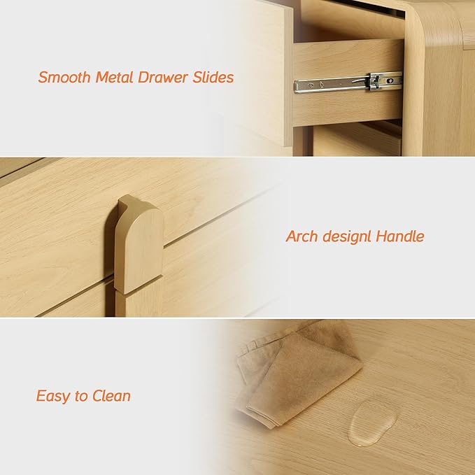 WAMPAT 3 in 1 9 Drawer Dresser for Bedroom, 94.5" Wide Mid Century Modern Wide Chest of Drawer, Wood Tall Nightstand with Curved Edge Handles, Closet Dresser TV Stand for Bedroom, Oak