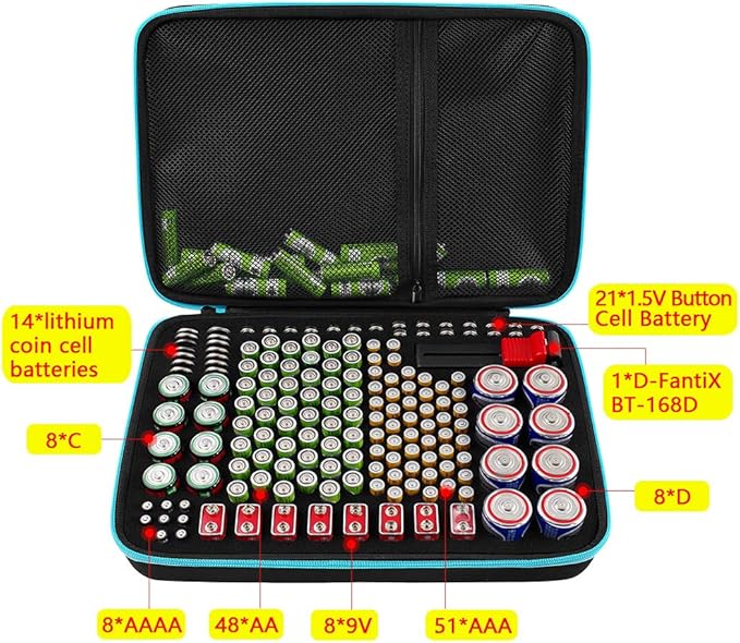 PAIYULE Battery Organizer Storage Case Box with Tester Checker, 220+ Batteries Holder Bag fits for AA AAA AAAA 9V C D Lithium 3V LR44 1.5V CR1632 CR2032 Home Garage Container