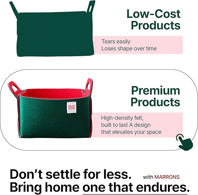Collapsible Felt Deep Green Red Storage Bin Small 7.1"x5.1"x5.1" – Foldable Basket with Handles for Closet, Toy Storage, Laundry Room Organization, Decorative Storage Baskets for Shelves