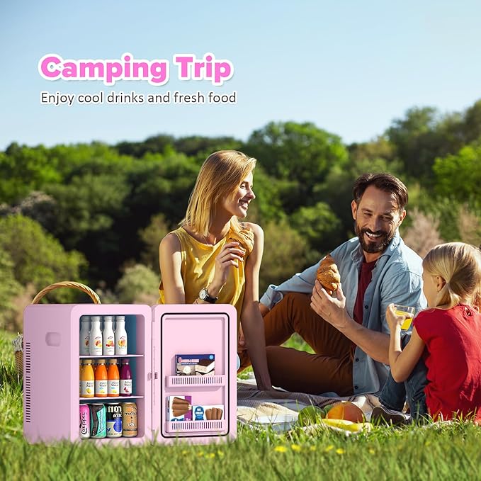 22L/30Cans Mini Fridge for Bedroom, 12v DC Portable Cooler & Warmer, Mini Refrigerator with Glass Front, for Car Office Desk & Dorm Room Food Beverage Skincare Makeup (Pink)