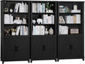 70in Tall Bookshelf 5 Tier Bookcase with Barn Doors and Adjustable Shelves, Black Farmhouse Book Shelf with Storage Cabinet, Wood Freestanding Display Bookshelves for Bedroom, Kitchen (3PCS)