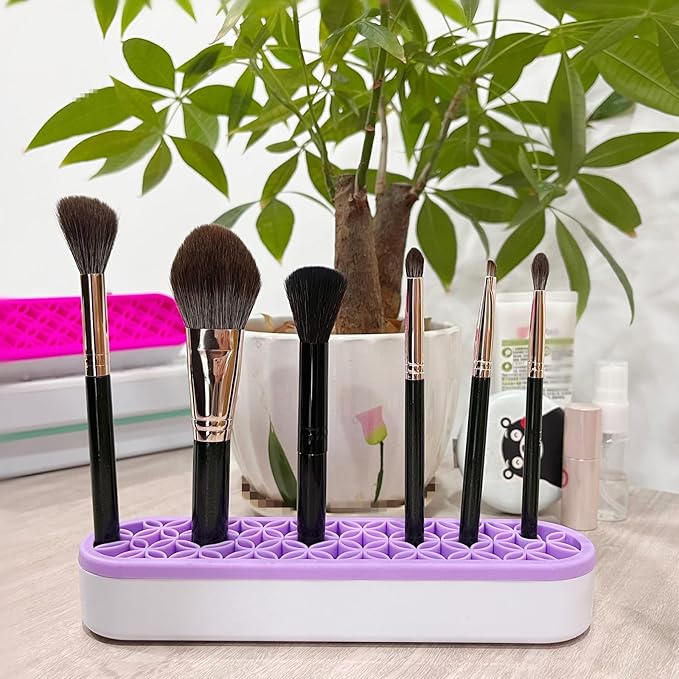 TANG SONG 2 PCS Silicone Make up Brush Holder Cosmetic Storage Box Desktop Organizers (Light Purple)
